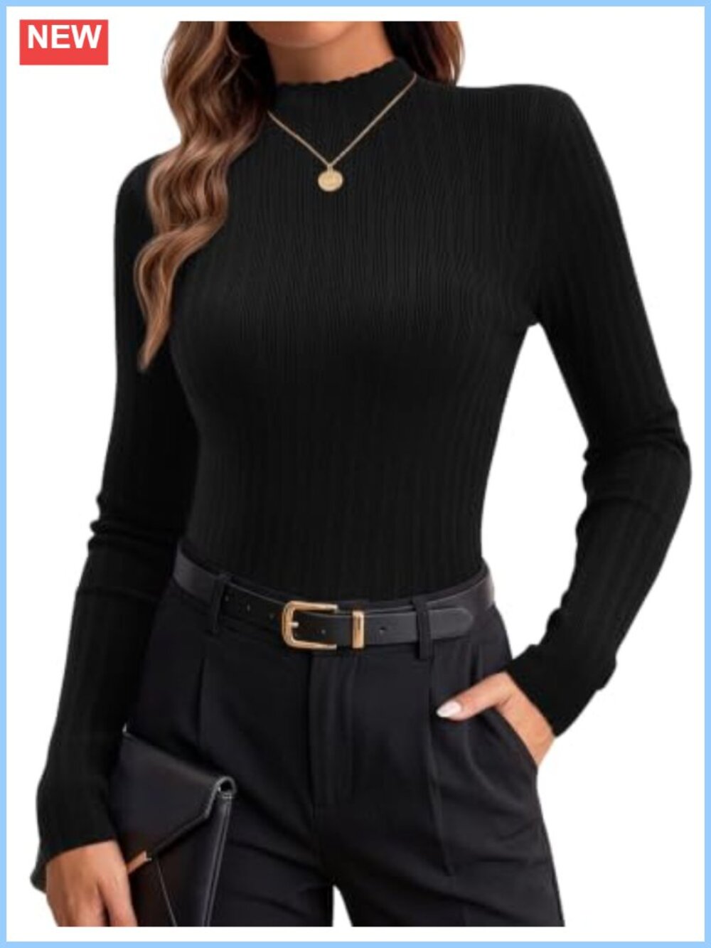Mock Turtleneck Sweater Women Slim Fit Ribbed Knit Pullover